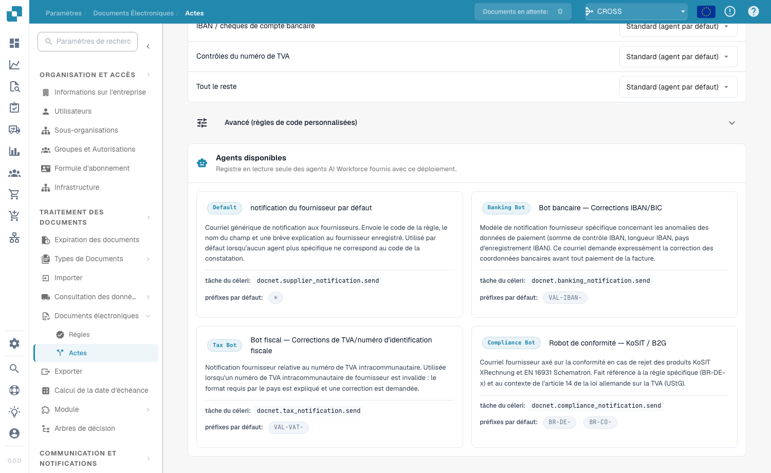 Formats de conditions de paiement et d'escompte pris en charge