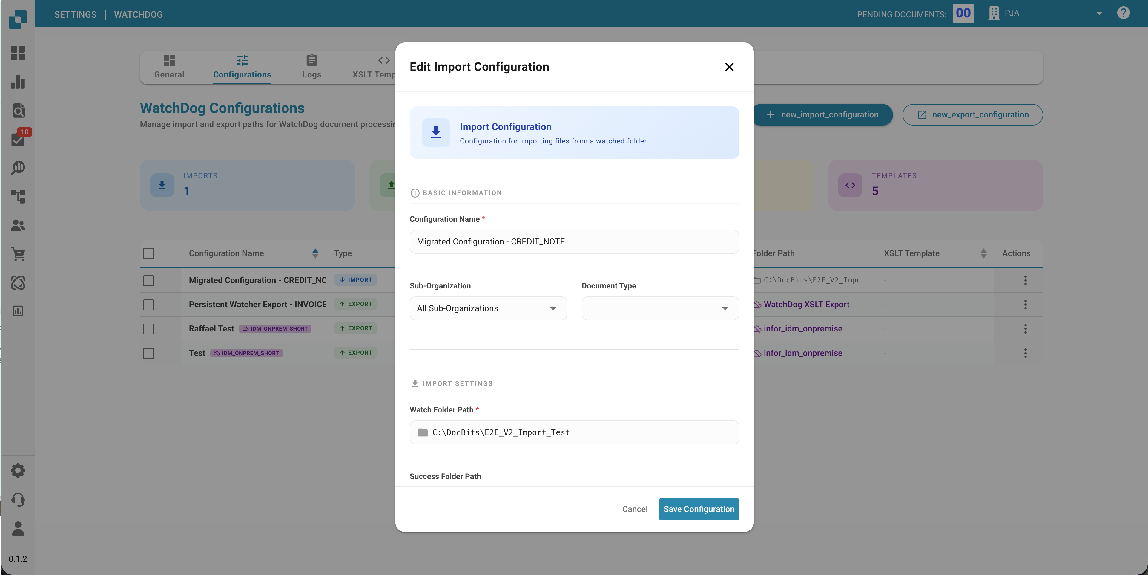Paramètres d'exportation de WatchDog