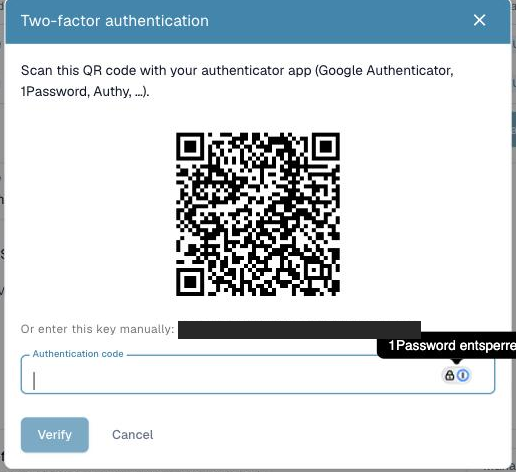 L'écran de configuration de l'application d'authentification avec le code QR