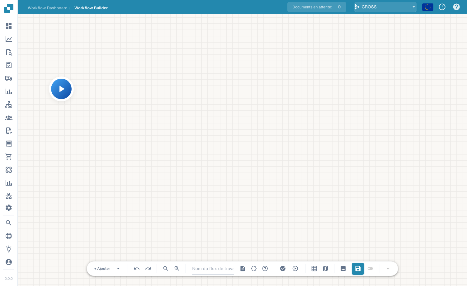 Canevas en graphe de nœuds de l'Advanced Workflow avec barre d'outils