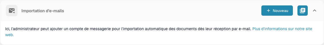 Section Import e-mail avec le bouton Nouveau