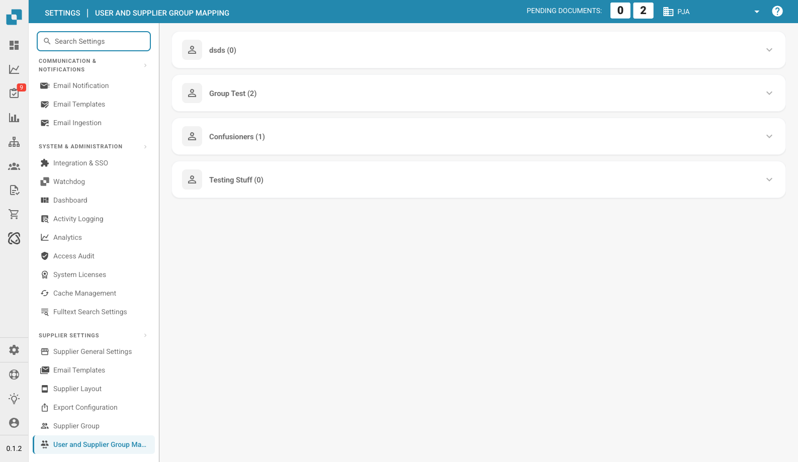User and Supplier Group Mapping