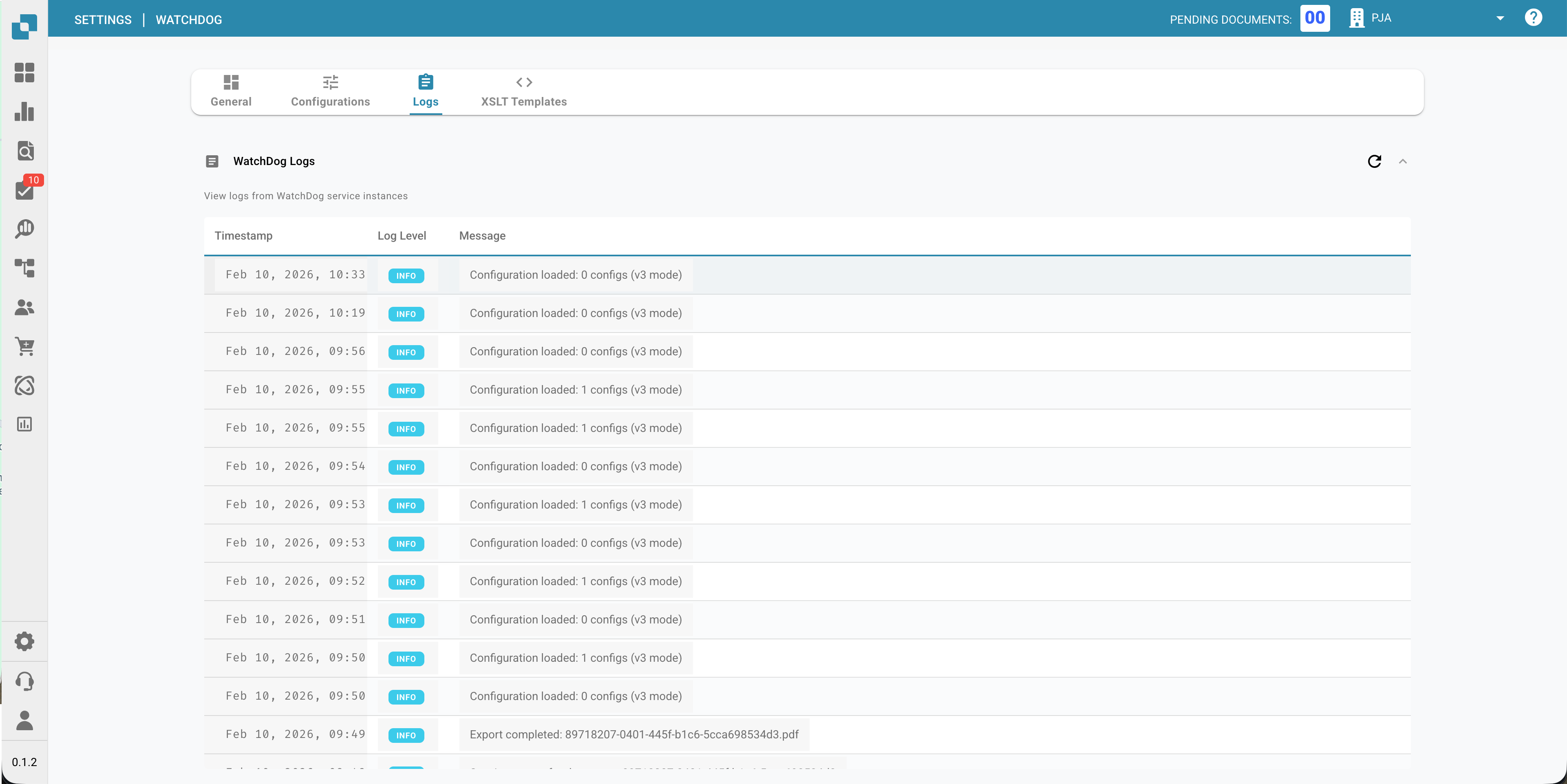 Détails de la configuration d'exportation de WatchDog