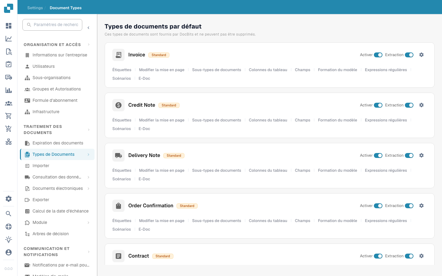 Docbits Document Types Overview Screenshot